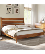 King Size Solid Wood Bed Frame Mid Century Platform Beds Headboard Slat ... - $297.26