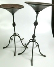 Pillar Taper Candle Holder Stand Pair Brown Iron Metal PartyLite 12&quot; &amp; 1... - £25.86 GBP