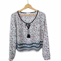 Lush | Cream &amp; Pink Floral Cropped Long Sleeve Blouse, size medium - £13.89 GBP