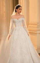 Custom Handmade Ball Gown Off-Shoulder Long Sleeves Bridal Dress in Floral Lace - £401.62 GBP