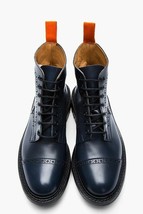 New Handmade Men&#39;s Navy Blue Leather Ankle boots, Men&#39;s leather Cap Toe Boots - £118.69 GBP+