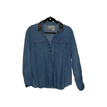 Koret City Blues Embroidered Button Down Chambray Casual Shirt Top Large... - $14.75