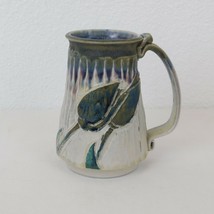 Art Pottery Studio Handcrafted Coffee Cup Mug Stein Pitcher Vase Blue Tulips Vtg - £22.95 GBP