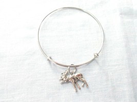2 SIDED 3D DETAILED BULL MOOSE CHARM ON SILVER ADJUSTABLE BANGLE BRACELET - $5.99