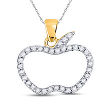 10kt Rose Gold Womens Round Diamond Apple Outline Fashion Pendant 1/5 Cttw - £144.82 GBP