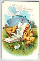 Easter Postcard Tuck Baby Chicks Under Umbrella Read Book Fantasy Germany - $10.45