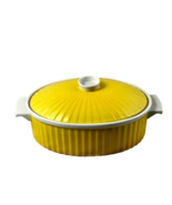 Yellow Casserole Dish with Lid Oval with White Handles Vintage Ex Condition - $34.99