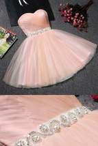 Blush Pink Tulle Strapless Sweetheart Neck Short Prom Dresses,Mini Homecoming Dr - £107.89 GBP