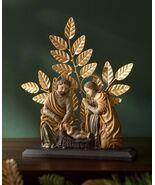 HOLY FAMILY NATIVITY SCENE GOLD LEAF TABLETOP HAND PAINTING RESIN CHRISTMAS - $247.49