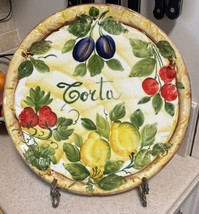 13” Ceramic Pottery Plate Platter Hand painted Embossed Fruits Made In I... - $23.22