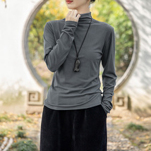 Women Solid Gray Color Long Sleeve Casual Blouse - £30.85 GBP