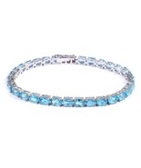 925 Silver Blue Topaz Tennis Bracelet 4x6 mm oval blue topaz bracelet Fo... - $162.91