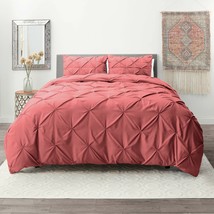 Mauve Pink King Pinch Pleat Duvet Cover Set 3Pc Luxurious Pintuck Style - £54.33 GBP