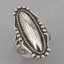 Vintage Southwestern Sterling Elongated Oval Dome Bead Rope Detail Ring Sz 5.25 - £27.93 GBP