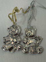Two Gorham Silver Metal Christmas Teddy Bear Ornaments - £8.17 GBP