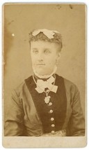 CIRCA 1870&#39;S CDV Lovely Woman Victorian Dress Bow on Hair Emerson Lowell, MA - £7.46 GBP