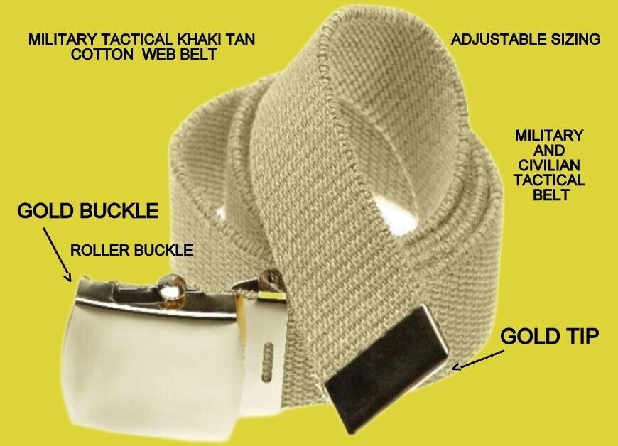 MILITARY TACTICAL UNIFORM TAN KHAKI ADJUSTABLE COTTON WEB BELT WAIST 19&quot;... - $12.38