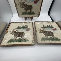 SONOMA INTO THE WOODS Dinner Plates Moose Canoe Set Of 3 - $35.00