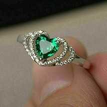 2.10Ct Heart Cut Simulated Emerald Ring Gold Plated 925 Silver  - £86.12 GBP
