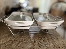 B Smith New 2 Cup Twin Casserole Dishes With Covers Oven To Table With T... - $64.34