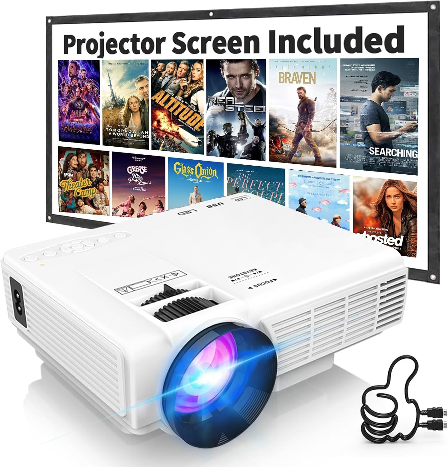 2023 Upgraded Mini Projector With Bluetooth And Projector Screen,, Smart... - $77.98