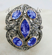 Victorian 1.23ct Rose Cut Diamond Blue Sapphire Ring Vintage Thanks Giving Day - £486.82 GBP