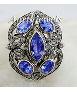 Victorian 1.23ct Rose Cut Diamond Blue Sapphire Ring Vintage Thanks Givi... - £479.68 GBP