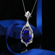 4Ct Oval Cut Simulated Blue Sapphire Halo Pendant 14k White Gold Plated 18&quot; - £39.45 GBP