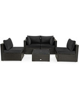 5 Pieces Cushioned Patio Rattan Furniture Set with Glass Table-Black - C... - $12,929.79 MXN