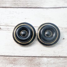 Vintage Clip On Earrings Black &amp; Gold Tone Circle Design - £11.98 GBP