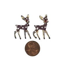Vintage 1960s Small Fawn Deer Brooch Pin Hand Painted Enamel Gold Tone Jewelry - £12.53 GBP