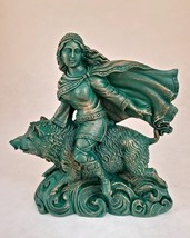 Freya Statue Norse Goddess On Boar Gypumstone Handmade Altar Idol  5.5&quot; - $1,286.50 MXN