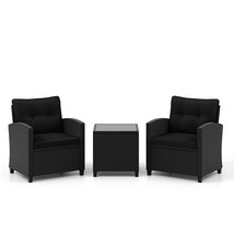 3 Piece Patio Furniture Set with Tempered Glass Coffee Table-Black - $204.95