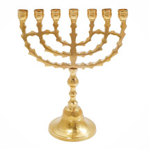 Gold Plated Menorah 7 Branched 7.8 inch from Jerusalem Candle Holder Jud... - $58.40