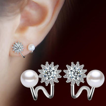 Taobao Earrings Exquisite Sun Flower Imitation Pearl Ear Clip  Star With Zircon  - £8.11 GBP
