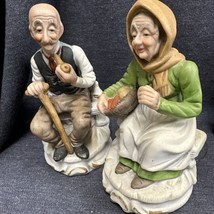 Figurines Old Man Holding Pipe and cane and a Old Lady woman w/Basket 6.5” Tall - £7.83 GBP