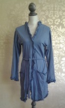 Bella Notte Linens Cotton Robe Woman&#39;s Blue Ruffled French Terry - $130.00