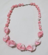 Vintage Chunky Pink and White  graduated plastic bead necklace - £17.58 GBP
