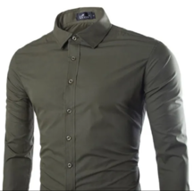 Solid Color Men's Fashionable Color Long Sleeve Shirt - Army Green - £11.78 GBP