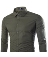 Solid Color Men&#39;s Fashionable Color Long Sleeve Shirt - Army Green - £11.99 GBP