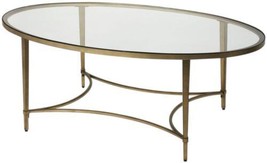 Coffee Table Cocktail Oval Top Distressed Antique Gold Tempered Glass Metal - £696.79 GBP