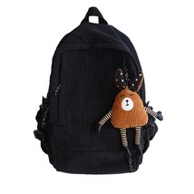 Fashion Women Corduroy Backpack Pure Color Stripe Harajuku School Bag Teenage Lu - £31.81 GBP
