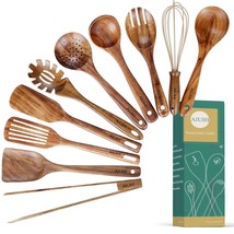 10 Pack Wooden Utensils For Cooking, Wood Utensil Set For Kitchen, Teak ... - £42.95 GBP