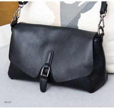 New Women Shoulder Bag Genuine Leather Fashion Black Flap Bag Lady Messenger Cro - £65.19 GBP