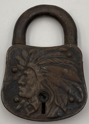 Primary image for Vintage Native American Indian Chief Padlock Lock Antique No Key 21-1192