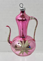 Vintage Soft Bright Pink Teapot w Gold Mica Star Christmas Ornament 3 1/... - $28.22