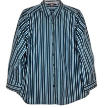 Roamans Womens Size 14W Blouse Button Front Long Sleeve Collared Blue Stripe - £10.44 GBP