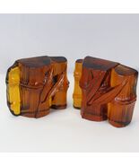 Blenko Amber Glass Bamboo Shaft Bookend Vintage MCM Midcentury 4.8" H x ... - $215.59