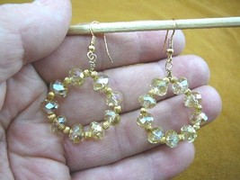 (EE-803-3) Champagne beaded Austrian crystal hoop dangle circle gold earrings - £27.00 GBP