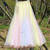 Rainbow Color Tulle Midi Skirt Women Custom Size Pastel Fluffy Tulle Skirt image 5
